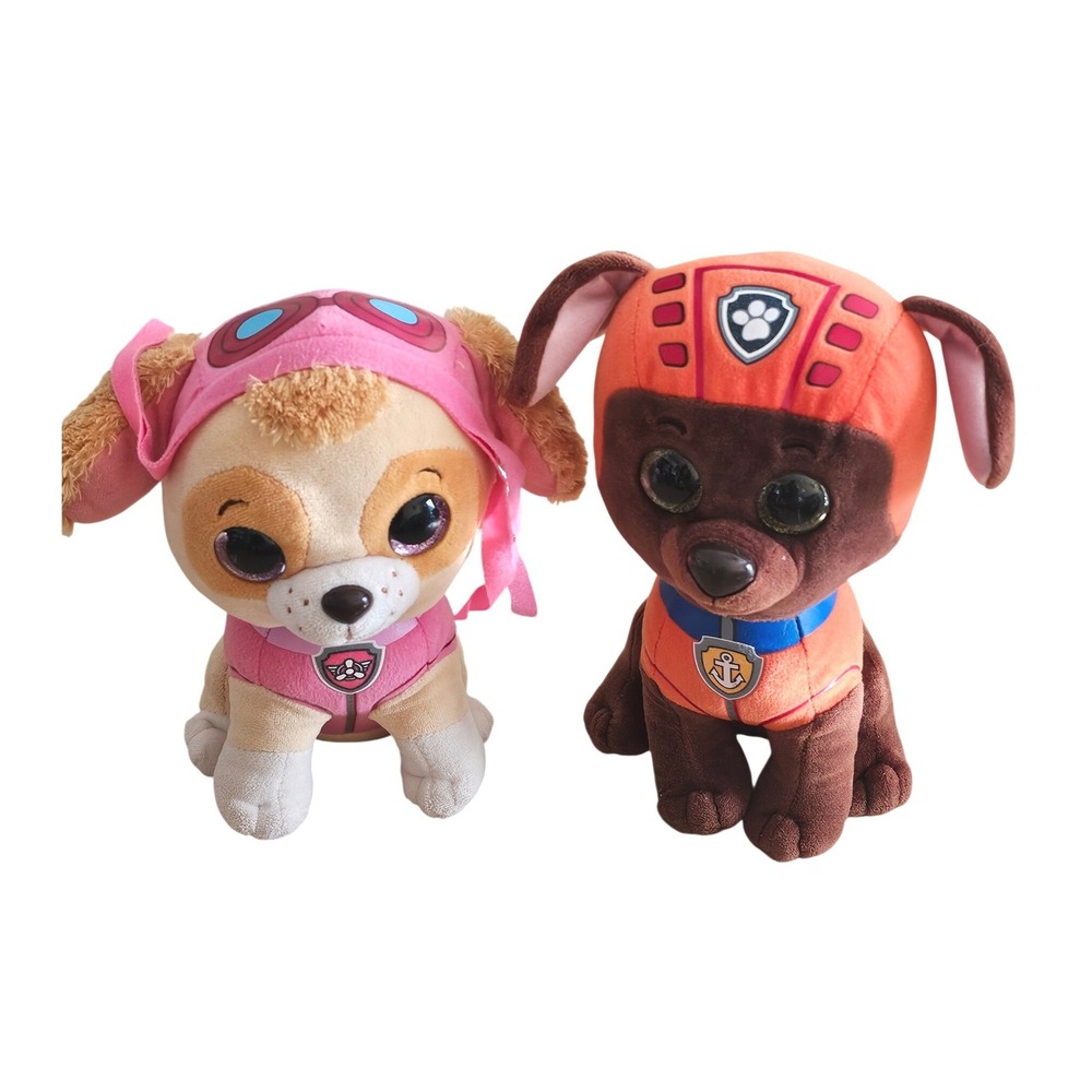 Ty Beanie Boos Paw Patrol Skye and Zuma Plush Set Glitter‎ Eyes 6 Inch Toy Dogs